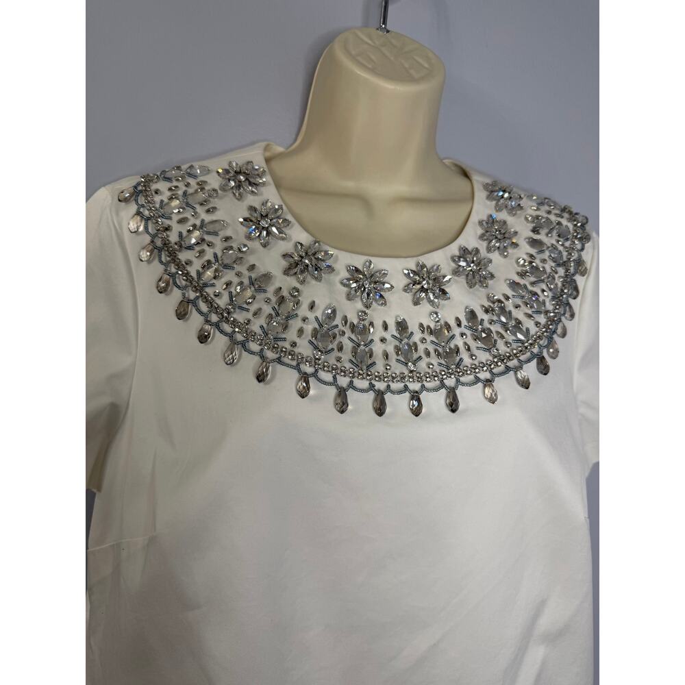 Brooks Brothers Shift White Mini Dress Embellished Jewel Neckline Elegant Sz 14 - Picture 10 of 13